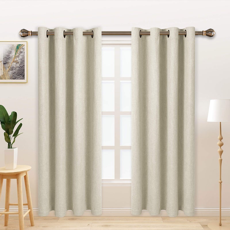 LORDTEX Linen Look Textured Blackout Curtains with Thermal Insulated Liner - Heavy Thick Grommet Window Drapes for Bedroom, 50 x 120 Inches, Ivory, Set of 2 Panels - Image 1